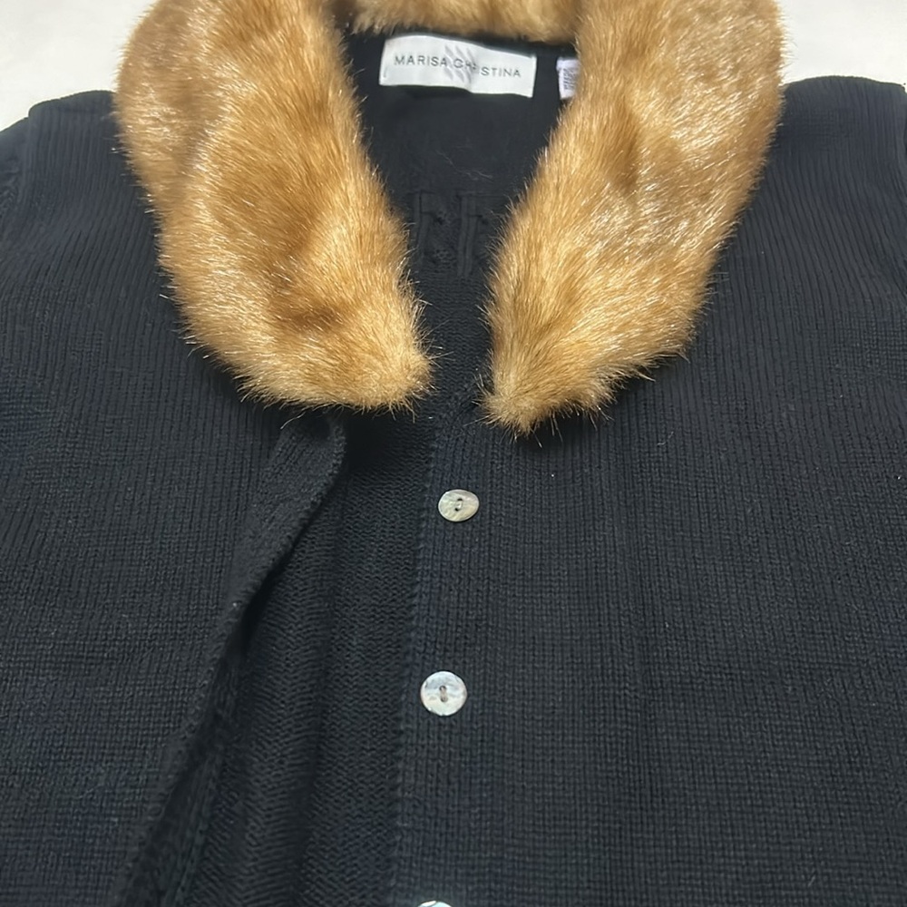 Marisa Christina Knitted Cotton Cardigan with Detachable Fur Collar Size M